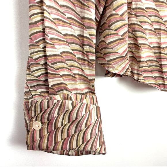 Lafayette 148 | 100% Silk Button Down Top Patterned Pink Cream - Picture 7 of 9